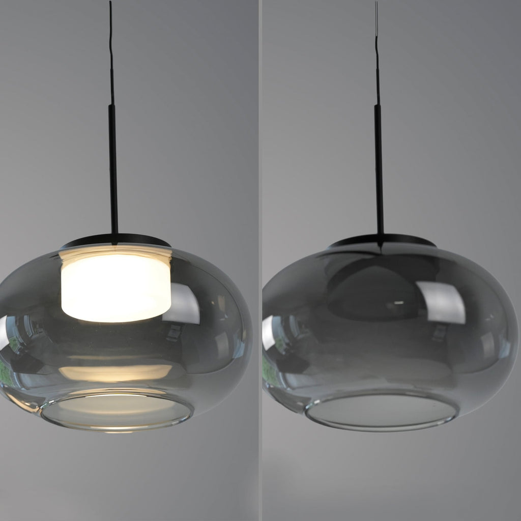 LED pendellampe Sia røykgrå glass Ø20 cm dimbar nærbilde av lyskilde