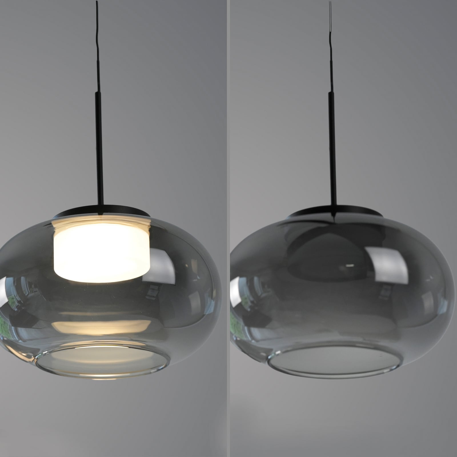 LED pendellampe Sia røykgrå glass Ø20 cm dimbar nærbilde av lyskilde