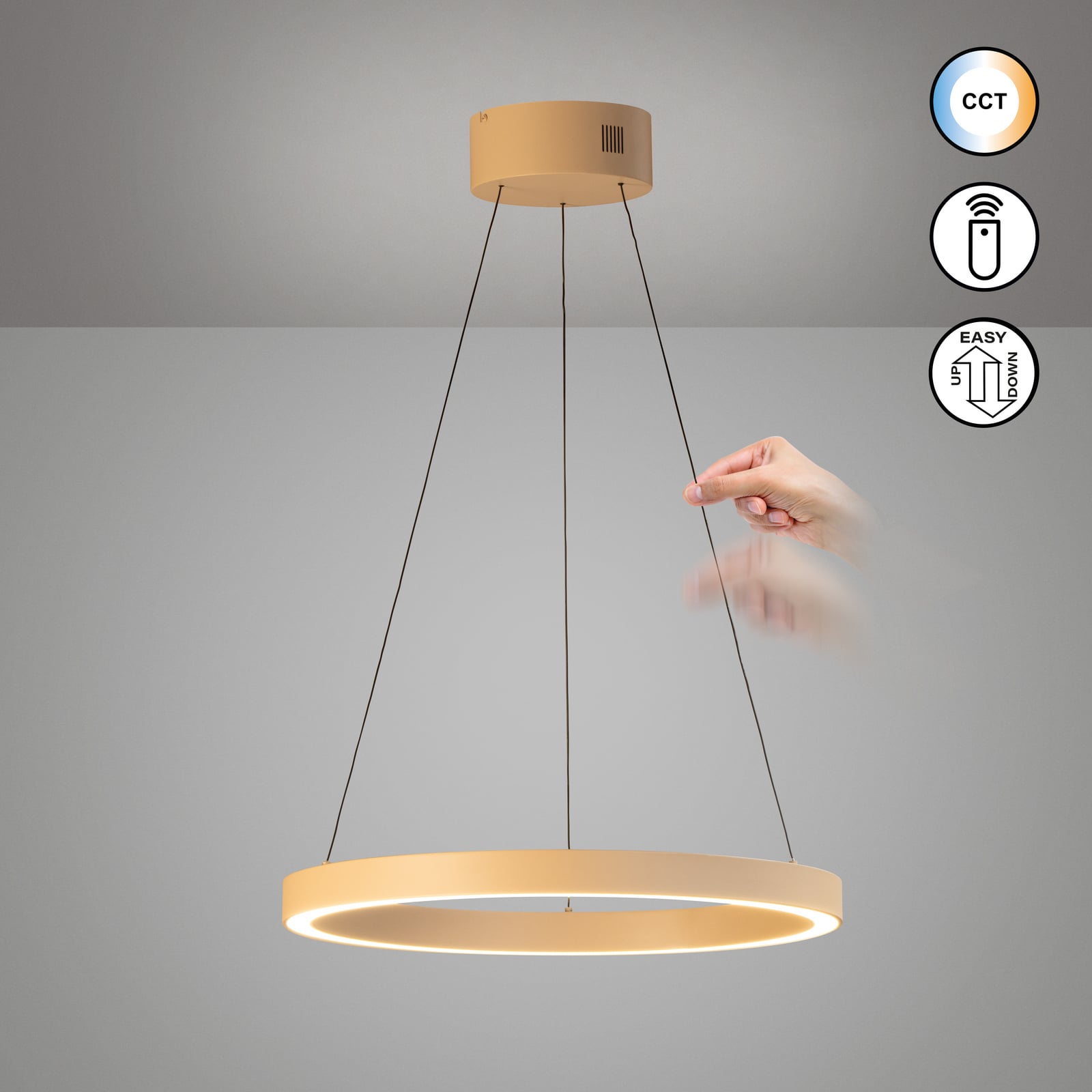 LED pendellampe Silvio CCT dimbar sand Ø60 cm detalj nærbilde