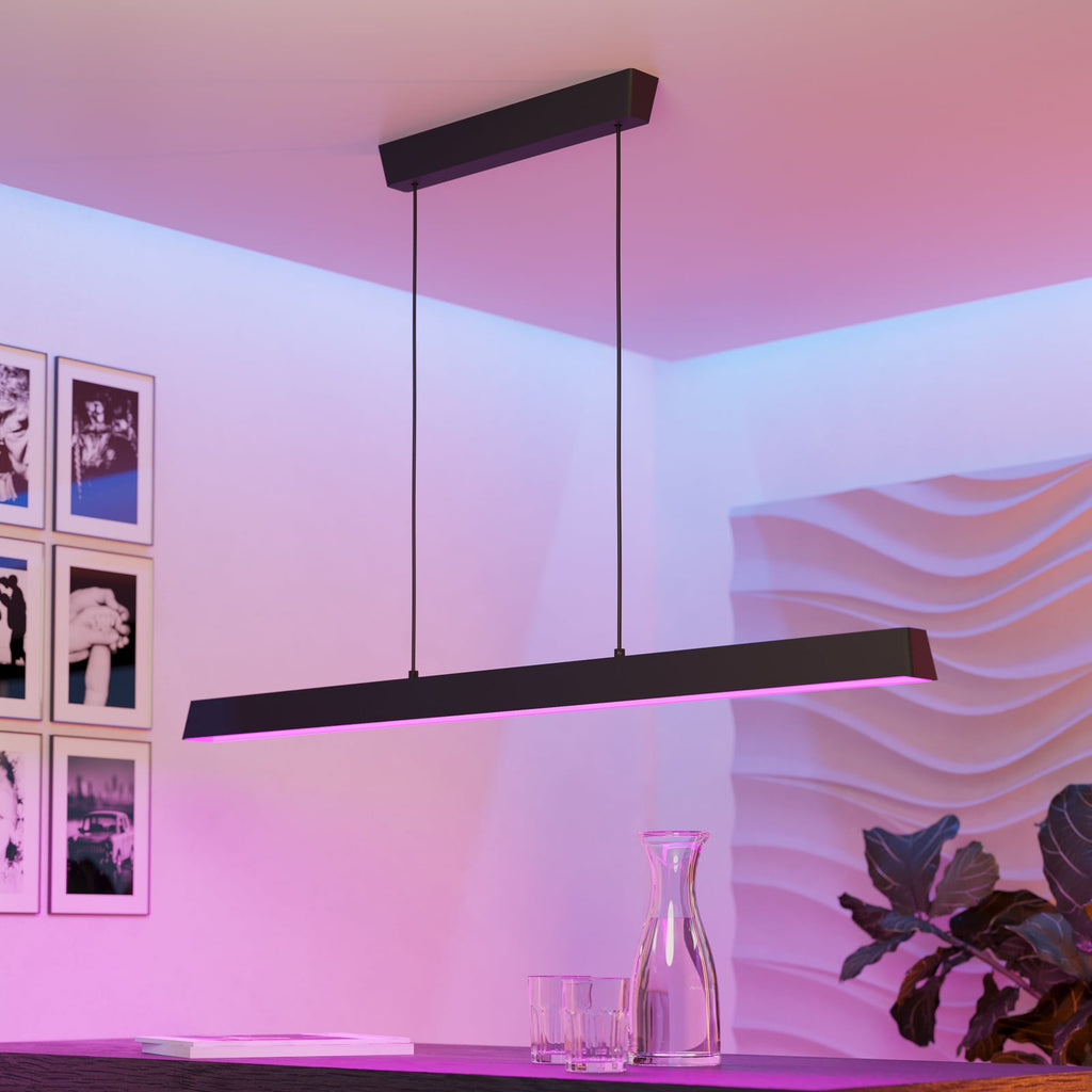 LED pendellampe Simolaris-Z dimbar svart RGB CCT 122 cm bakside