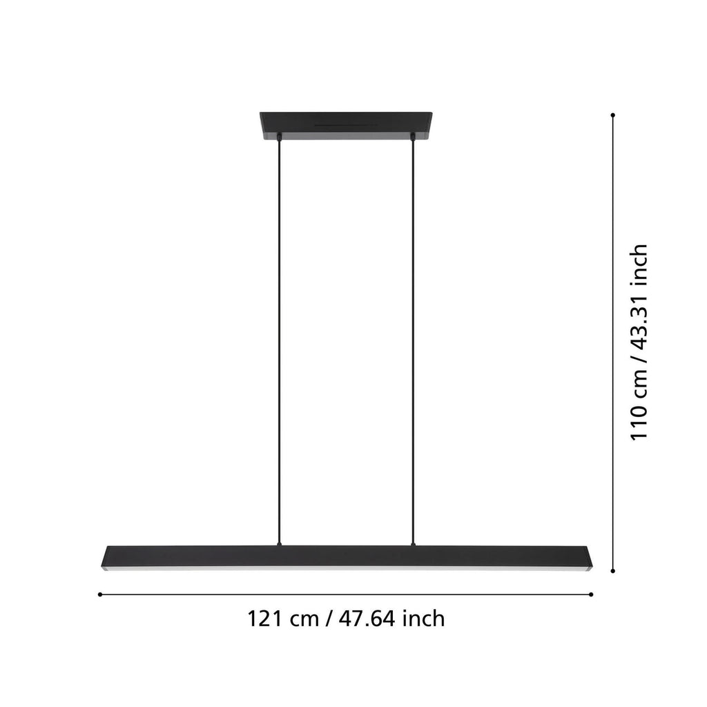 Detalj av LED pendellampe Simolaris-Z dimbar svart RGB CCT 122 cm