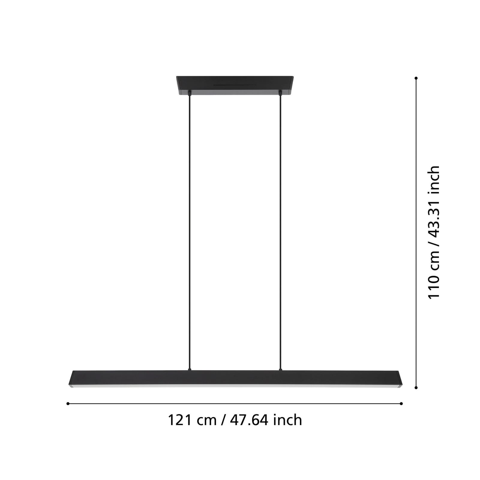 Detalj av LED pendellampe Simolaris-Z dimbar svart RGB CCT 122 cm