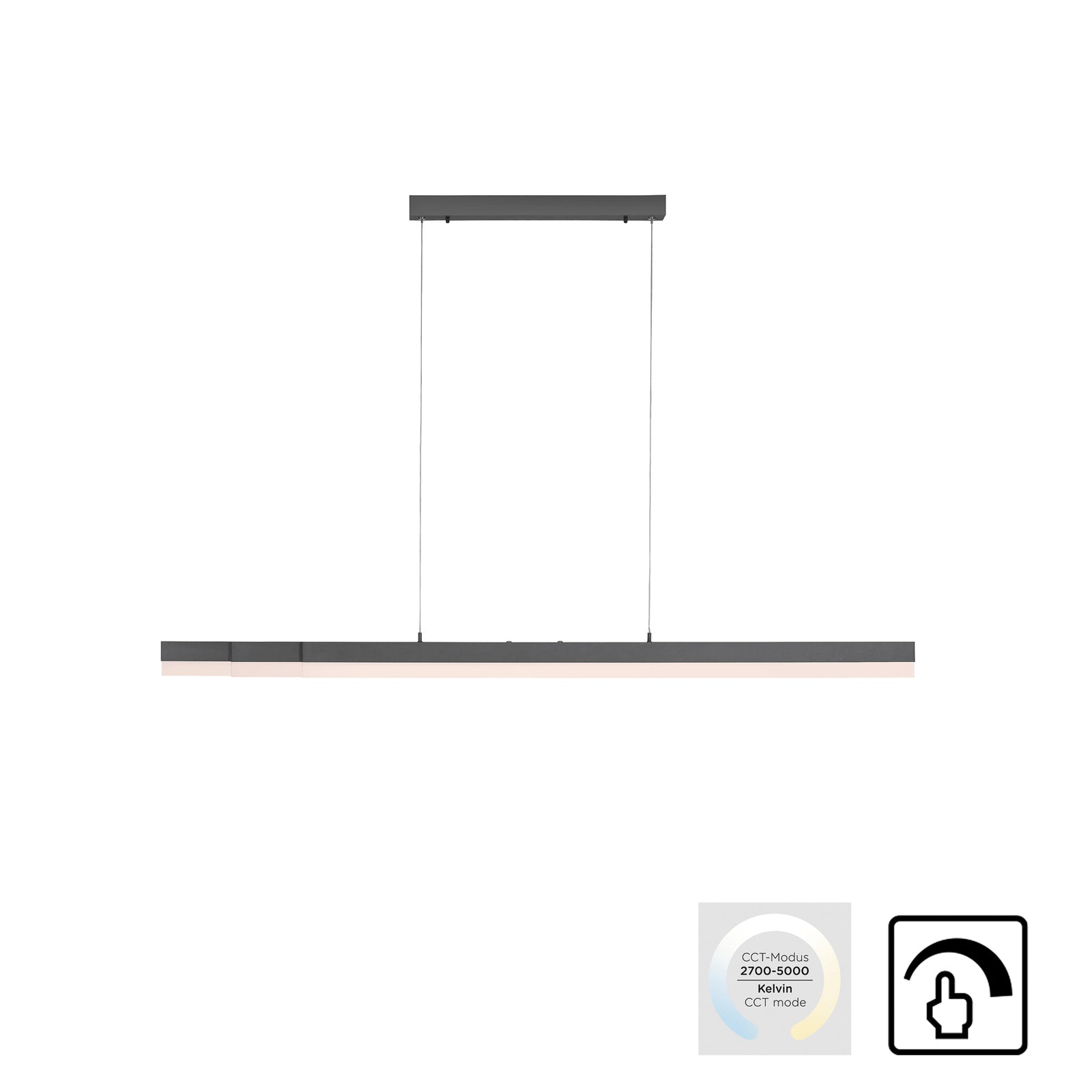 LED pendellampe Sina CCT dimbar antrasitt 179 cm sett fra siden