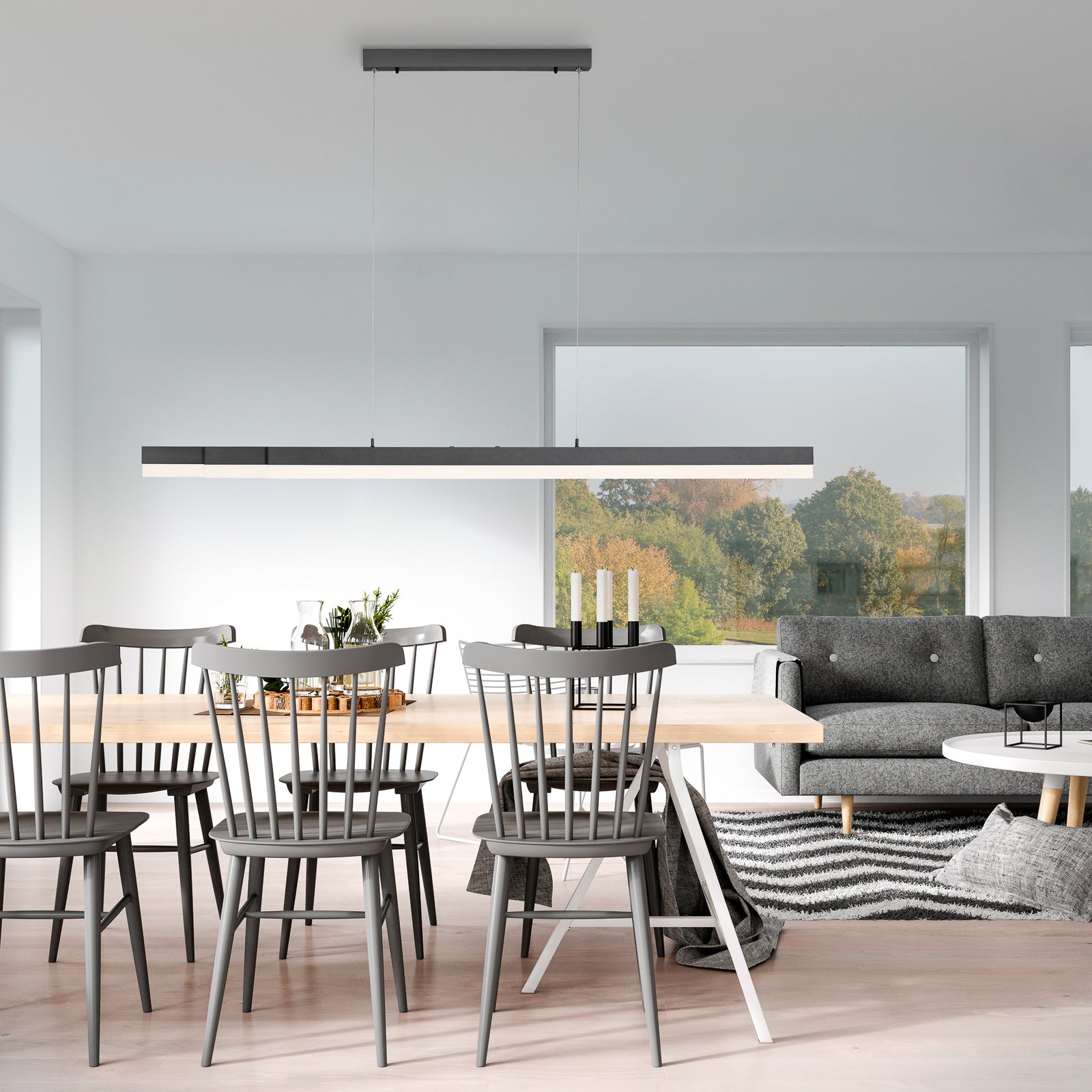 LED pendellampe Sina CCT dimbar antrasitt 179 cm med lys på