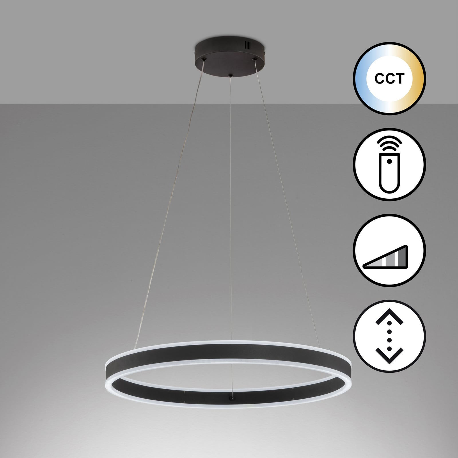LED pendellampe Sirko Ø60 cm matt svart bakside