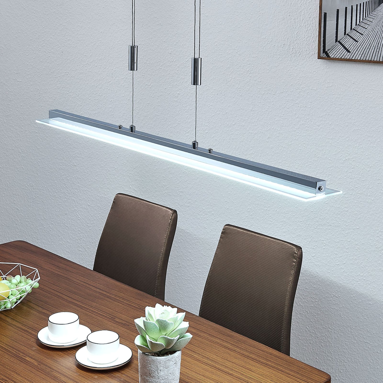 LED pendellampe Sladja krom glass CCT berøringsdimmer detalj av glassplate