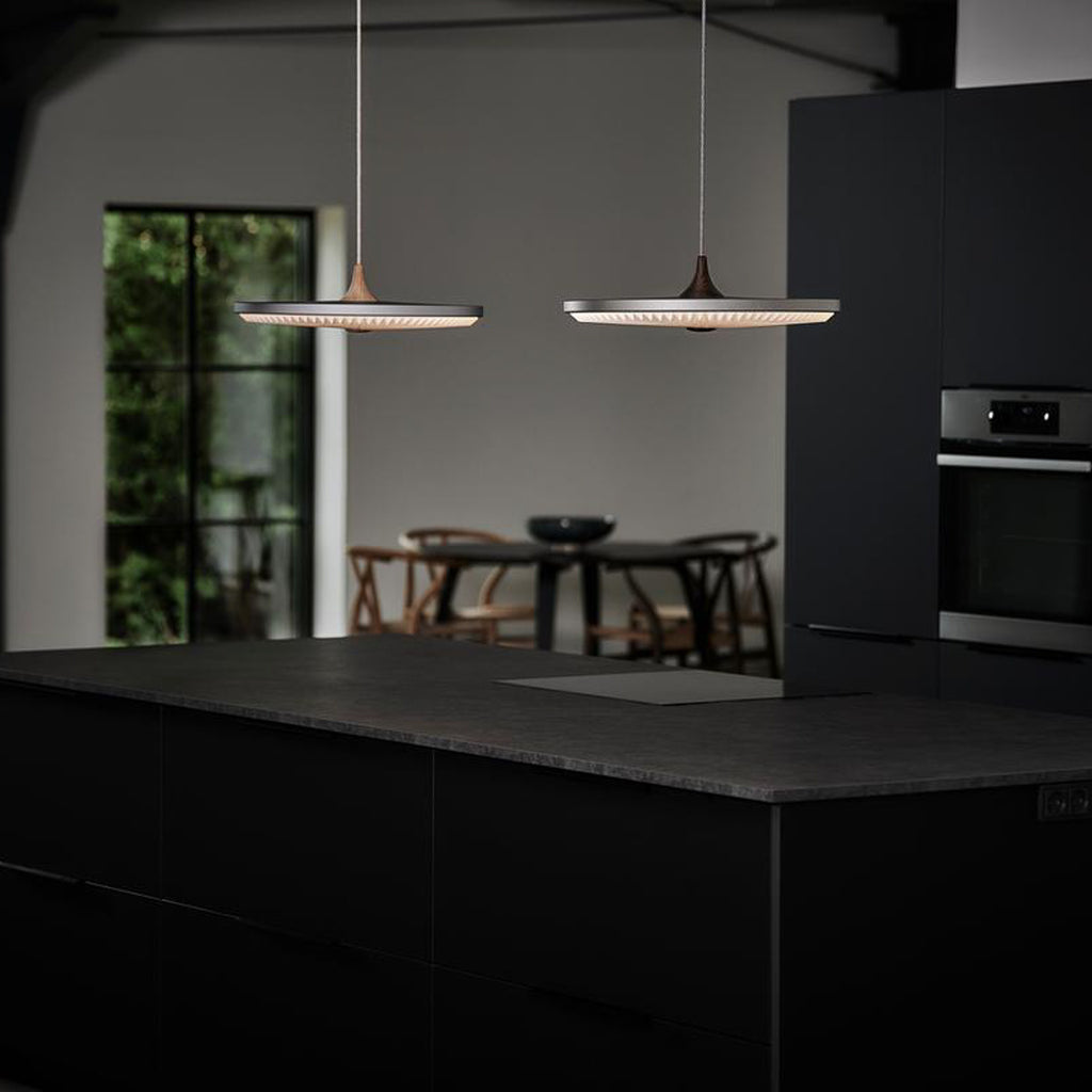 LED pendellampe Soleil aluminium tre lysgrå Ø35 cm - oversikt