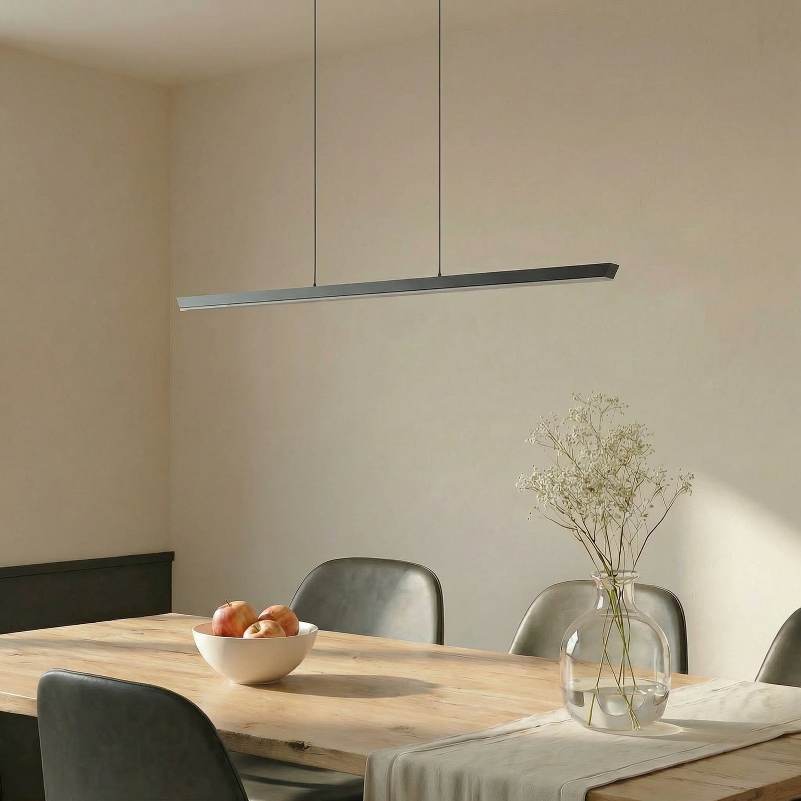 LED pendellampe Solvar svart 117 cm dimbar CCT detalj av dimmer