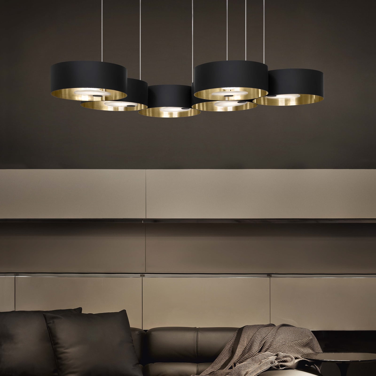 LED pendellampe Sound Or6 6-lys opp/ned svart detalj av skjerm