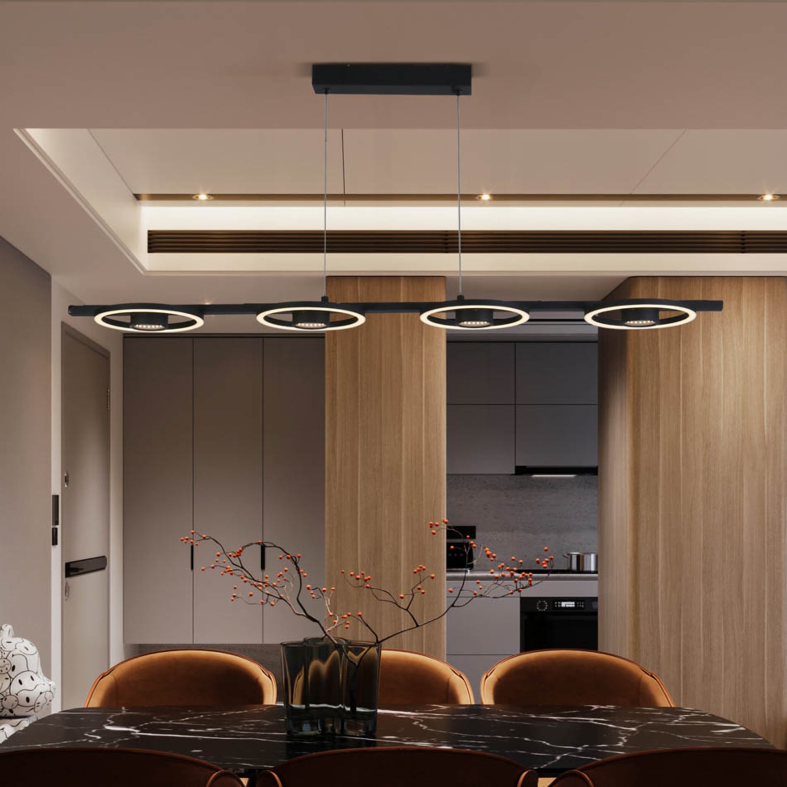 LED pendellampe Space 4-lys svart metall 35W dimbar forfra