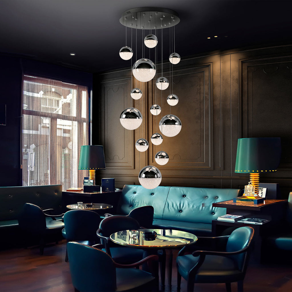 LED pendellampe Sphere 14-lys dimbar krom Ø60 cm bakside