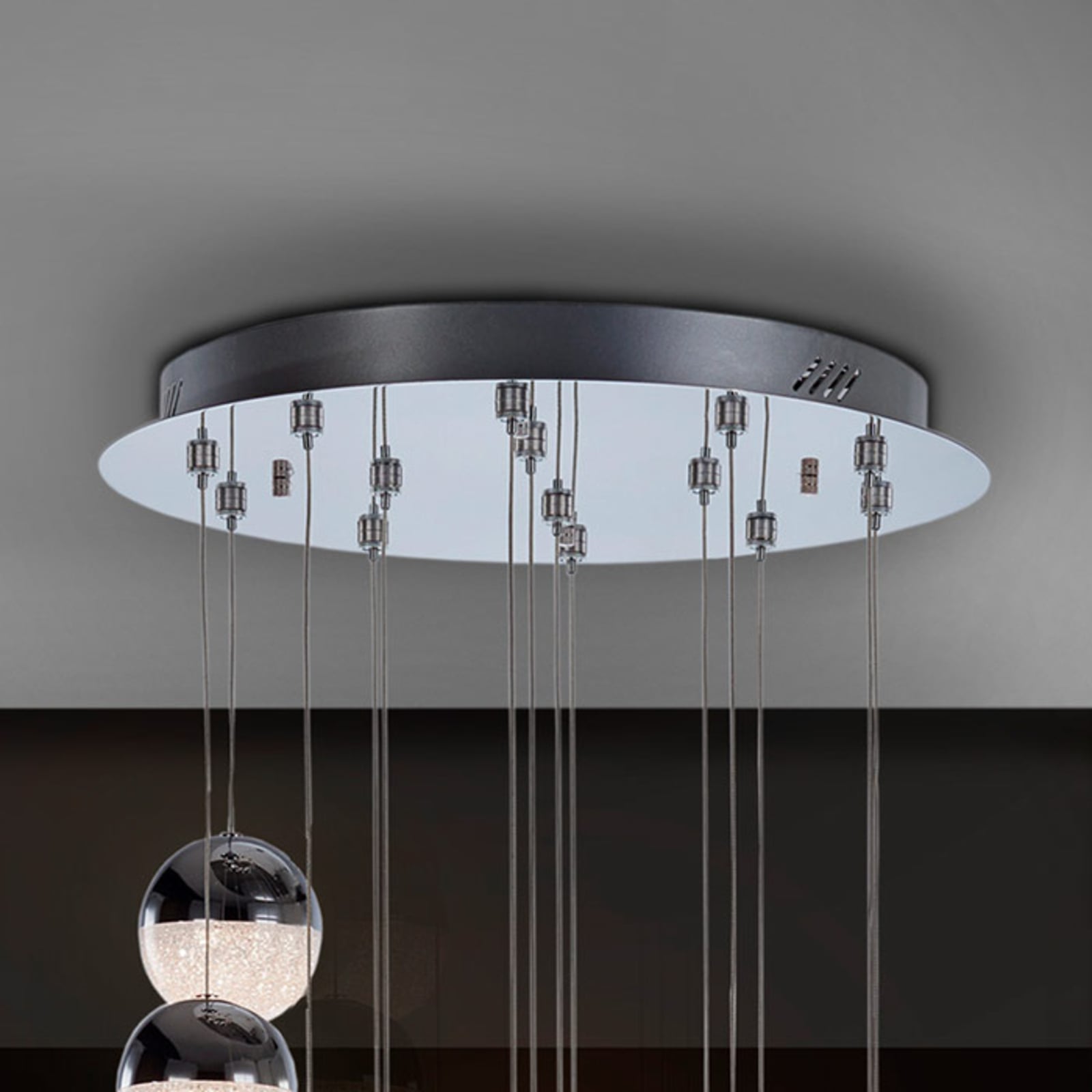 LED pendellampe Sphere 14-lys krom dimbar Bluetooth montert