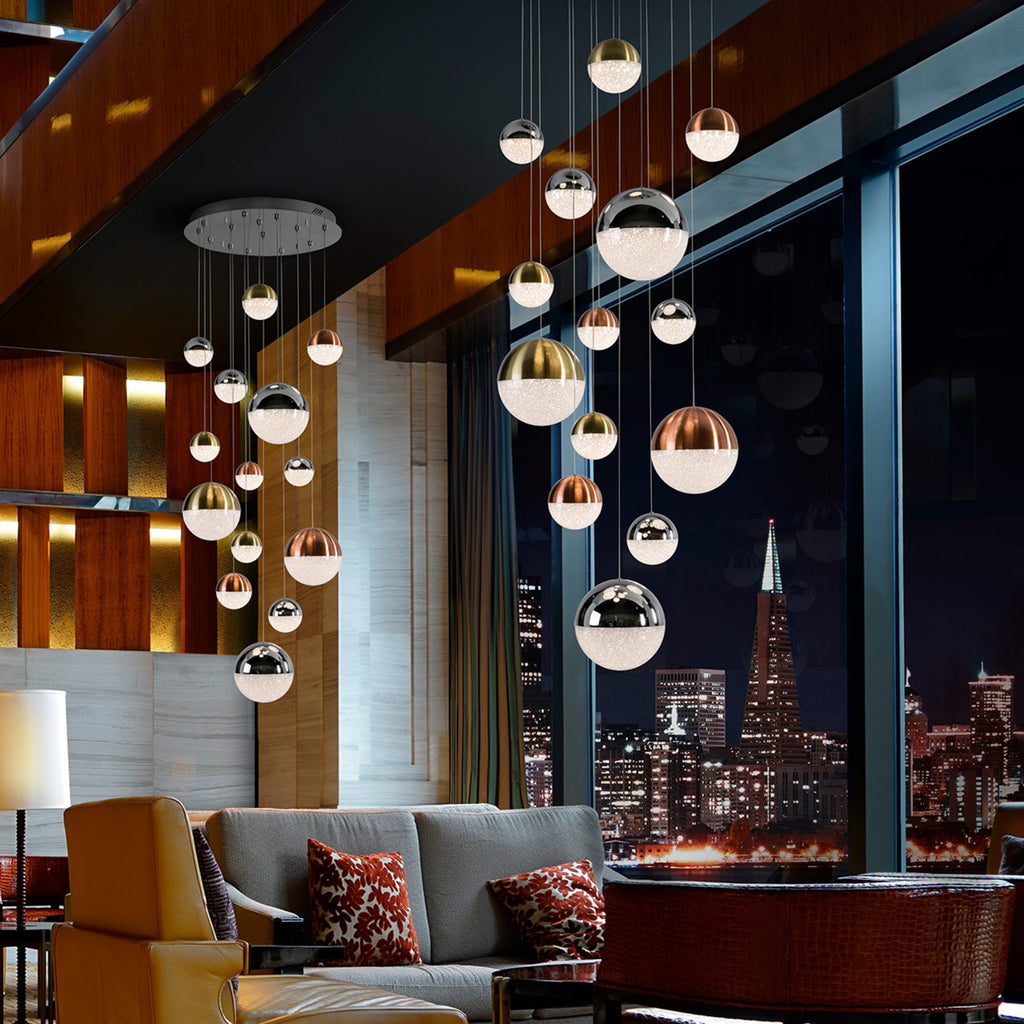 LED pendellampe Sphere 14-lys kuleformet Ø60 cm dimbar bakside