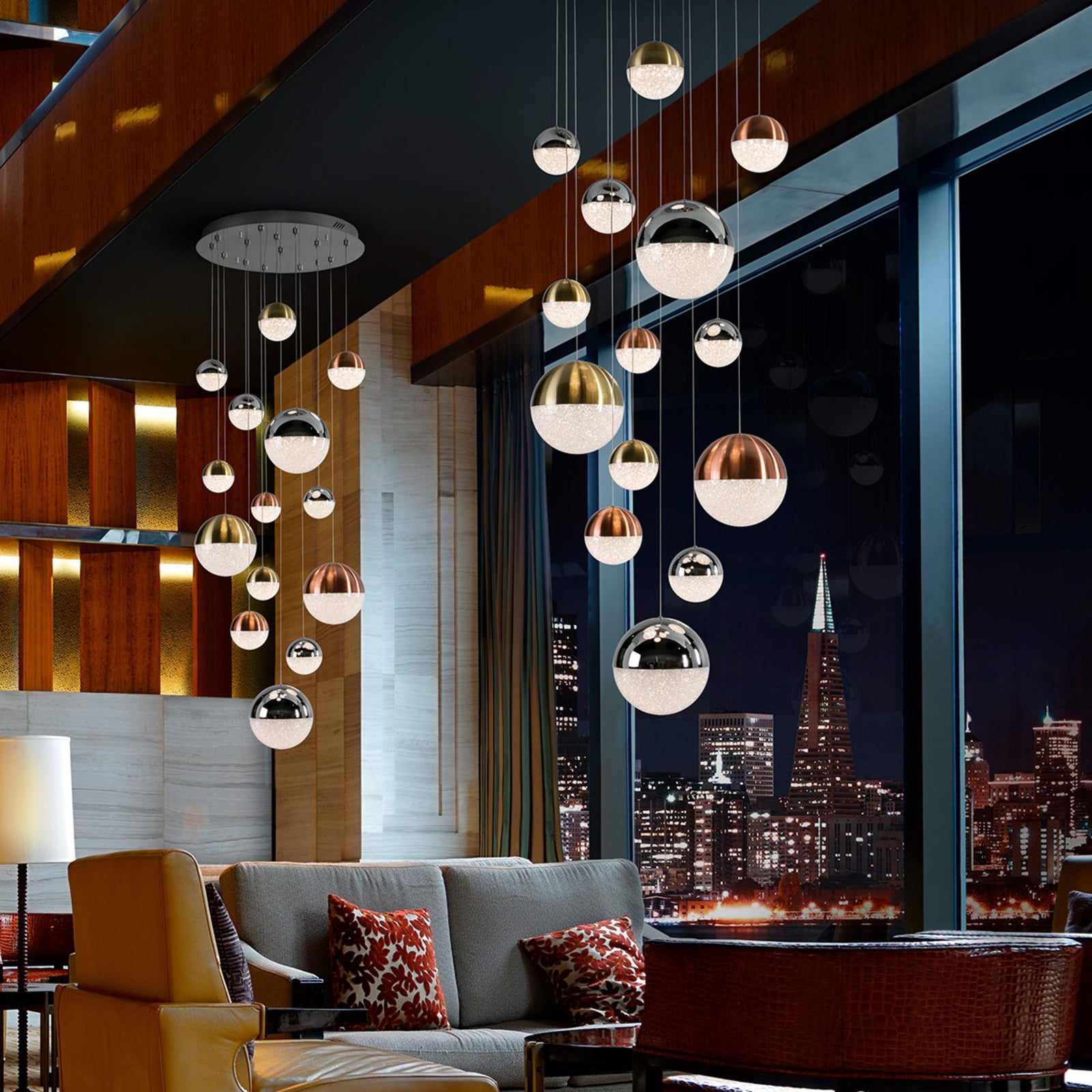 LED pendellampe Sphere 14-lys kuleformet Ø60 cm dimbar bakside