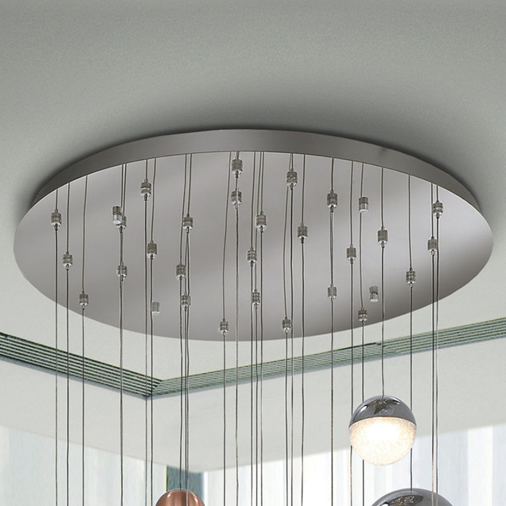 LED pendellampe Sphere 27-lys dimbar Bluetooth Ø80 cm montert