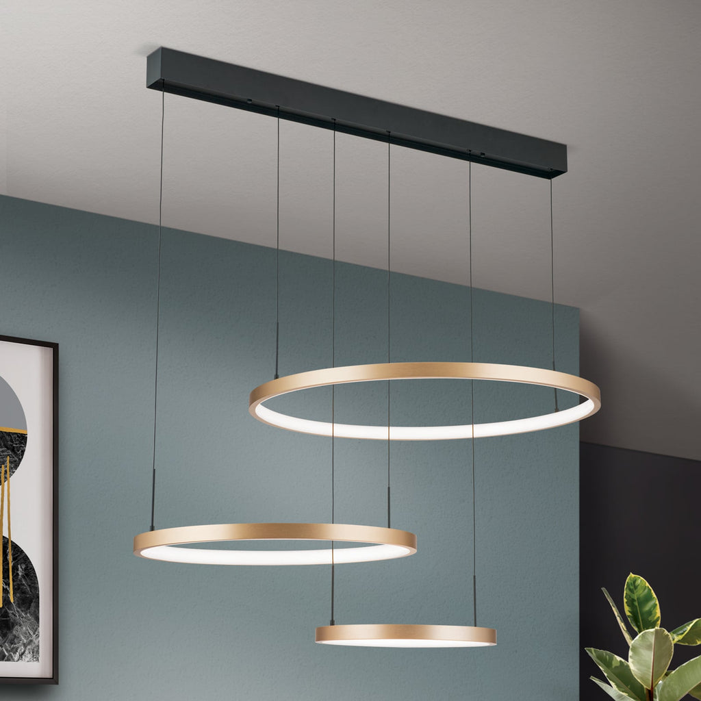 LED pendellampe Sphere 3-lys svart/gull dimbar 85W - ORION forfra