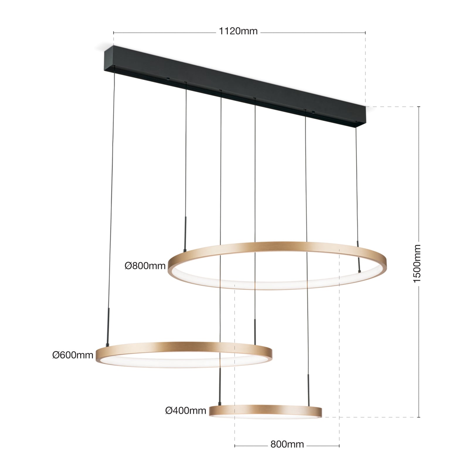 LED pendellampe Sphere 3-lys svart/gull dimbar 85W - ORION montert