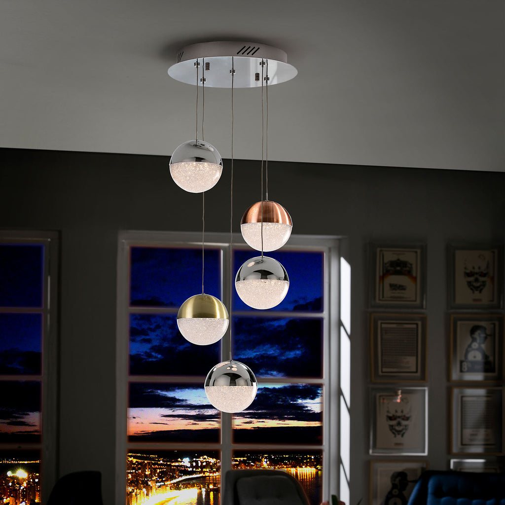 LED pendellampe Sphere 5-lys kuleformet dimbar bakside
