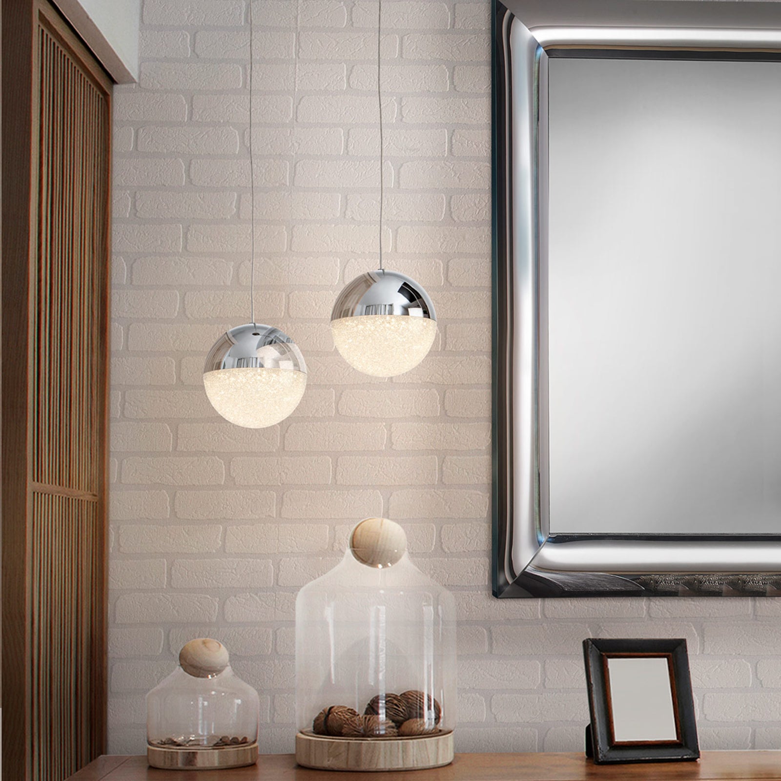LED pendellampe Sphere krom kuleform detalj av strukturert kule