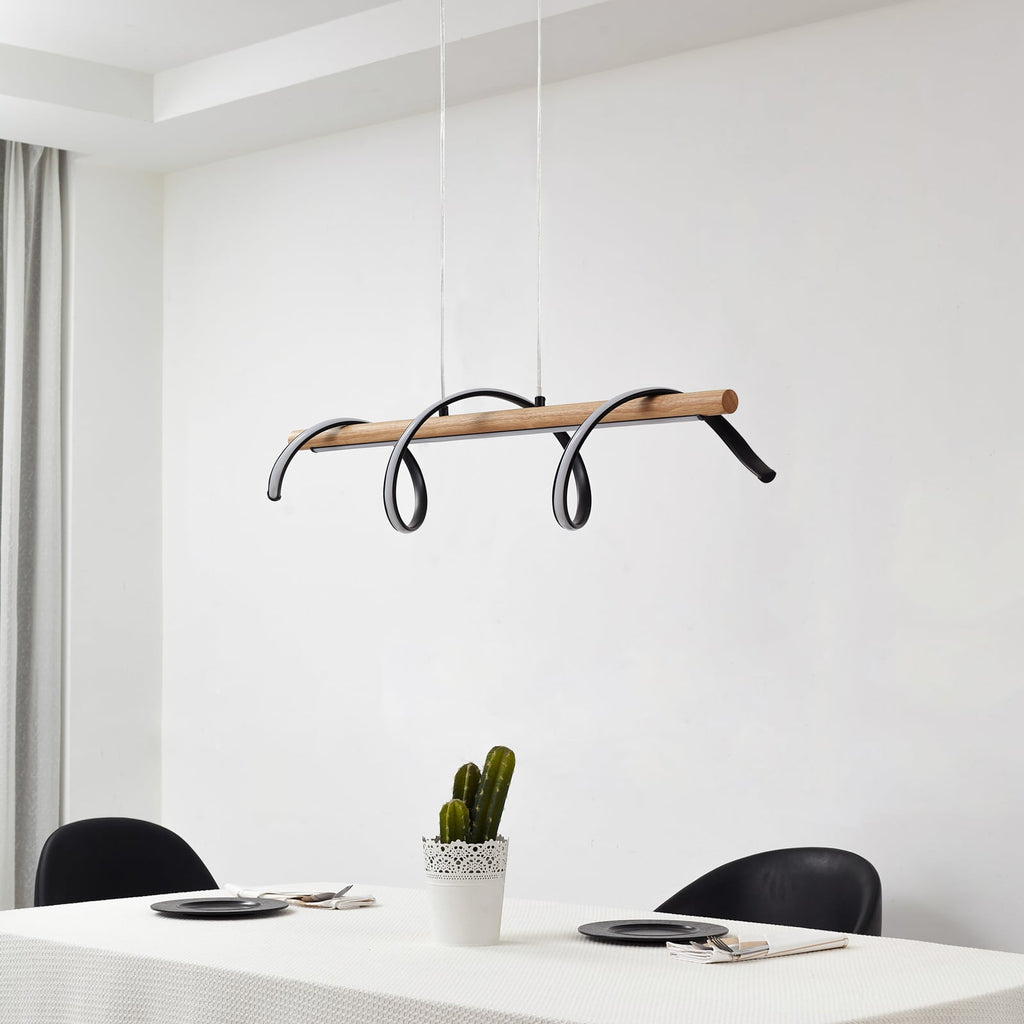 Detaljbilde av LED pendellampe Spiraali svart aluminium/tre