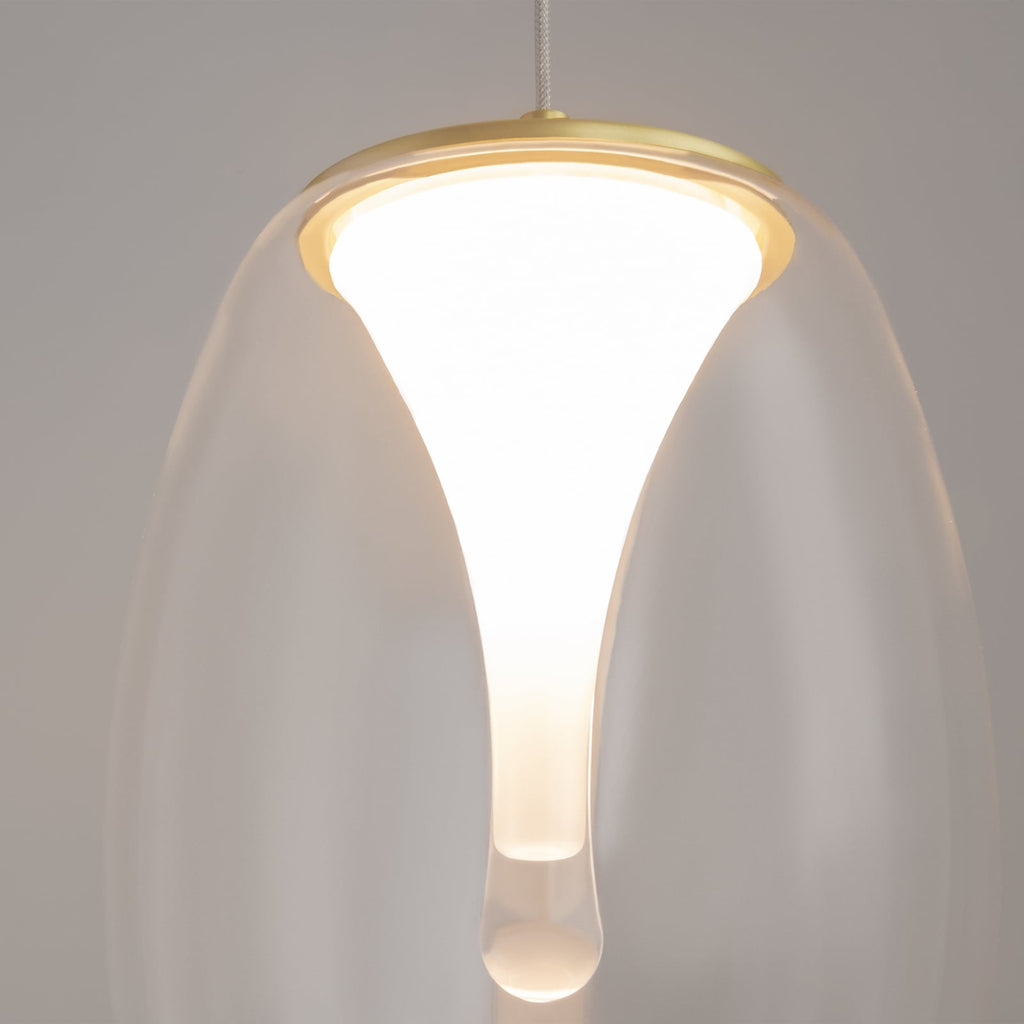 LED pendellampe Splash glass klar nærbilde aluminium