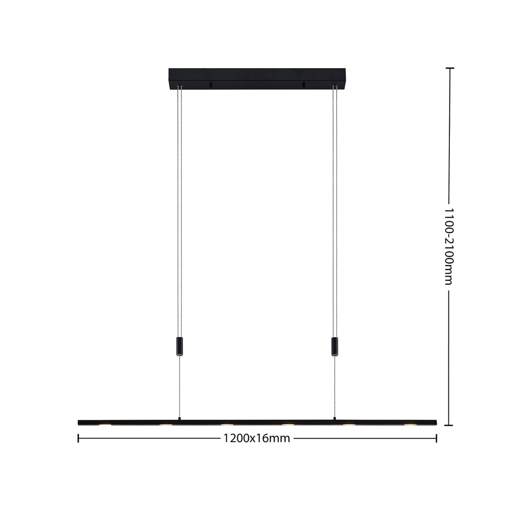 Montert LED pendellampe Stakato 6-lys dimbar svart 120 cm over spisebord