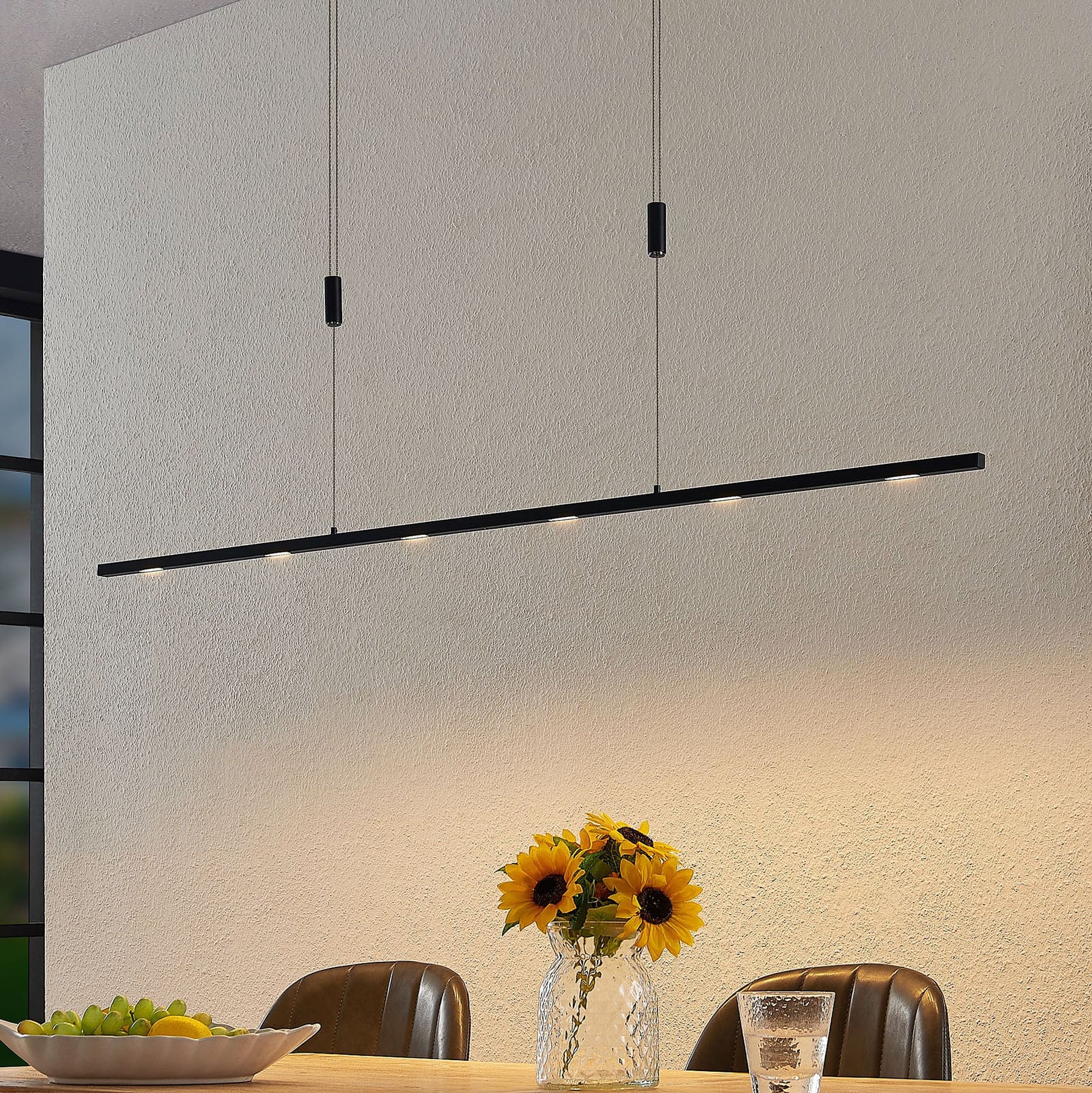 LED pendellampe Stakato 6-lys dimbar svart matt 140 cm forfra