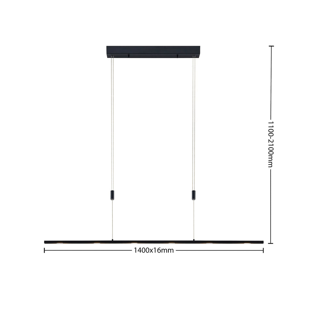 LED pendellampe Stakato 6-lys dimbar svart matt 140 cm montert