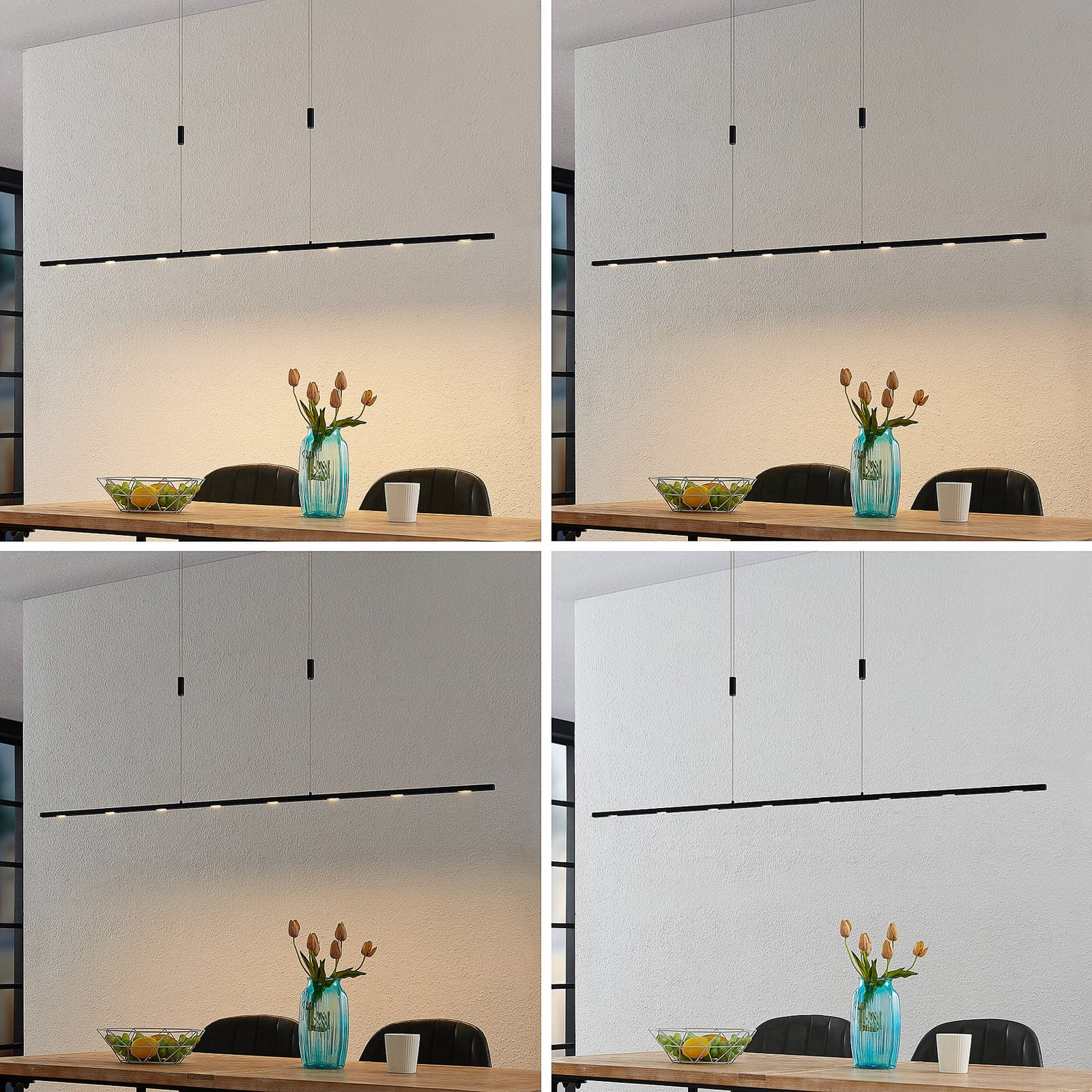 LED pendellampe Stakato 8-lys svart 180 cm dimbar veggbryter