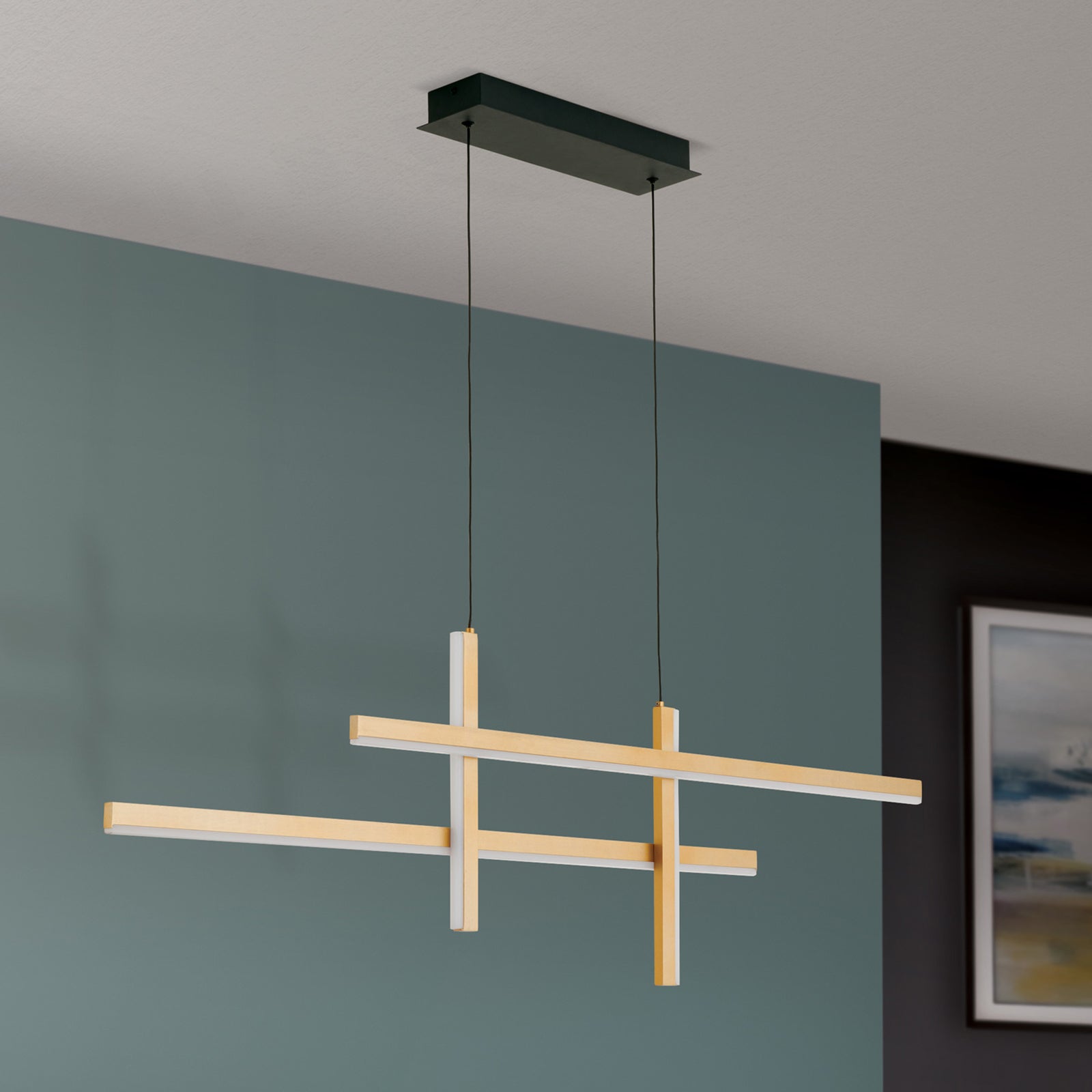 Detalj av svart-gull LED pendellampe Stargate dimbar