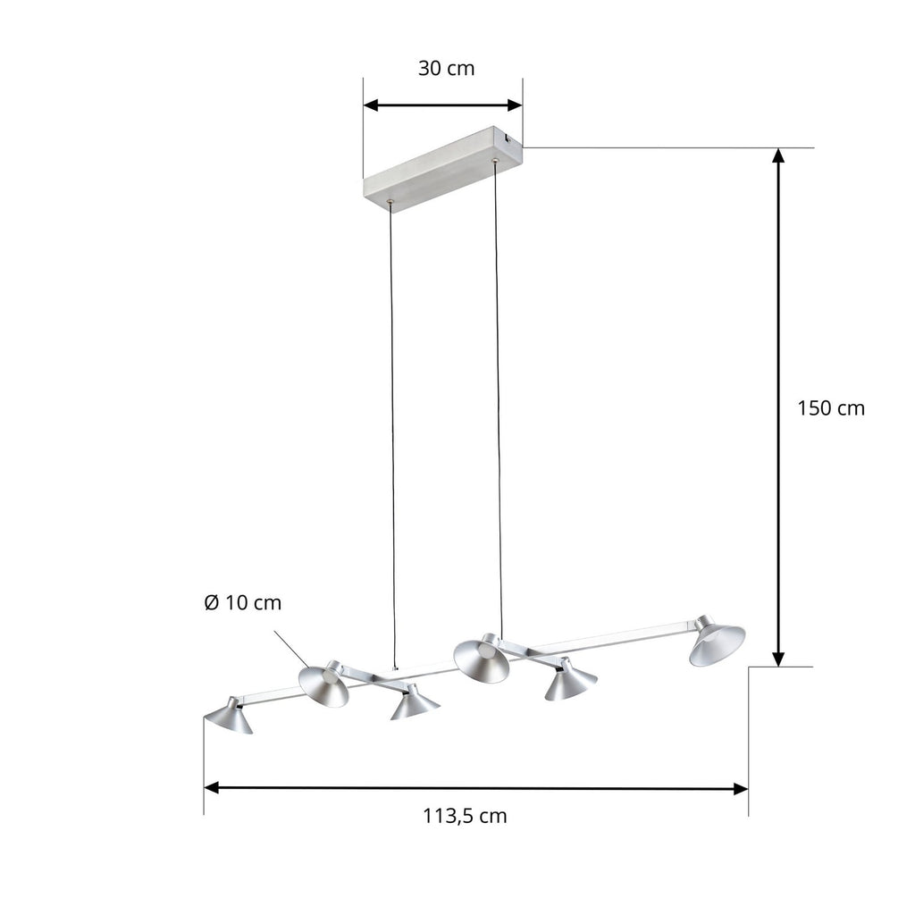 LED pendellampe Steve 6-lys aluminium 113 cm detalj