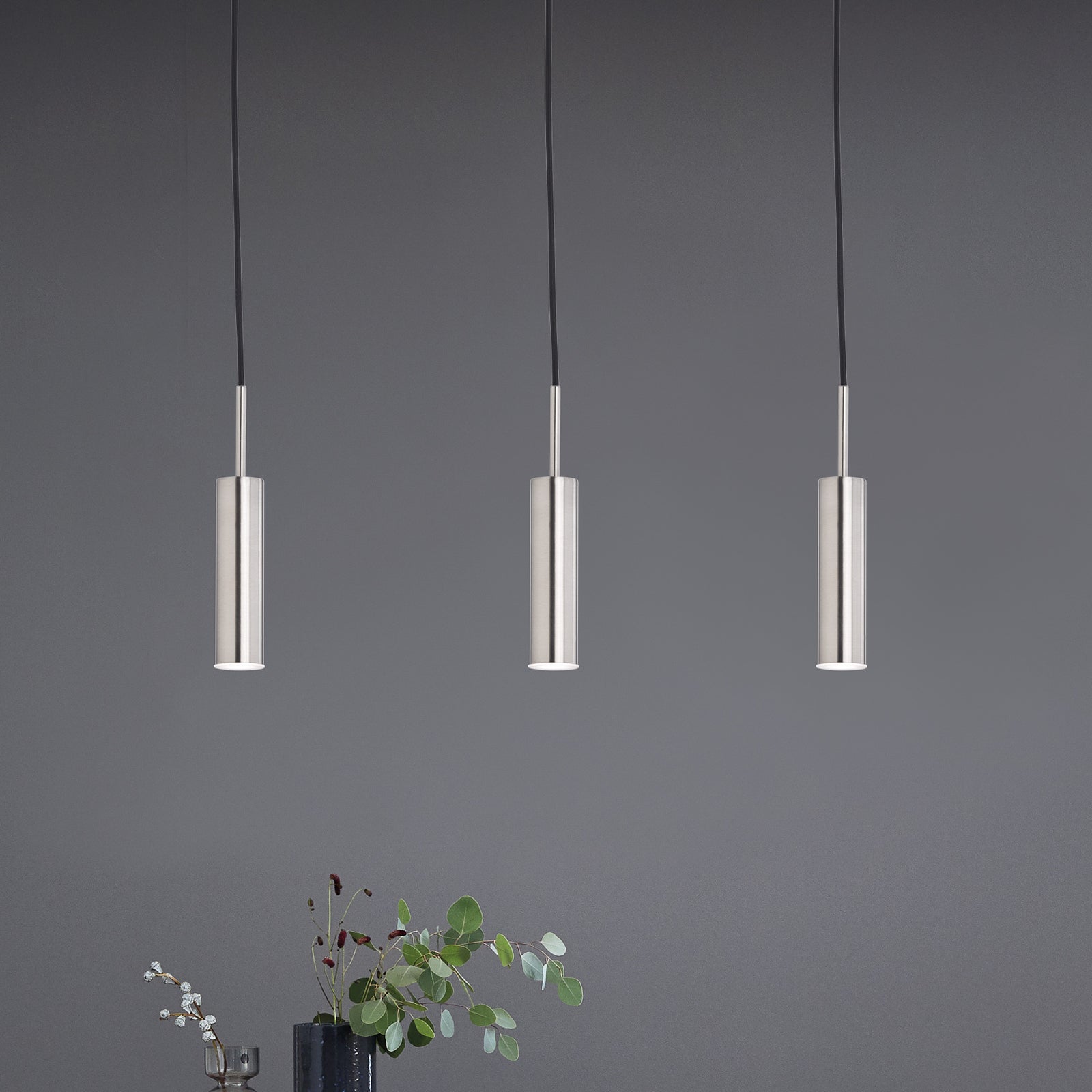 LED pendellampe Stina 3-lys nikkel 70 cm dimbar bakside