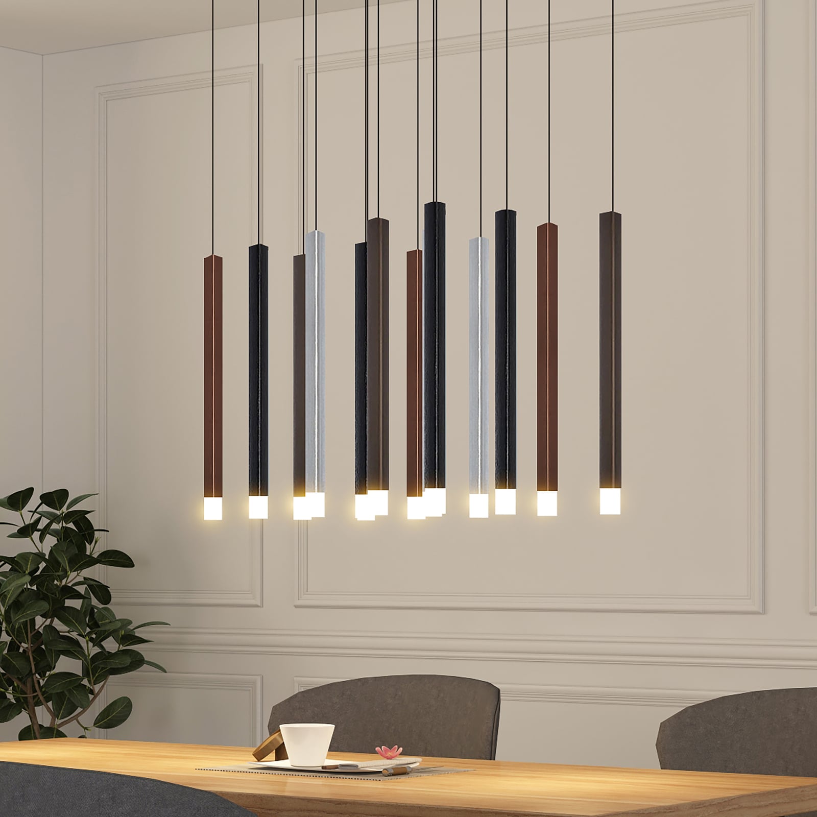 LED pendellampe Stoika 16-lys rektangulær 80 cm dimbar forfra