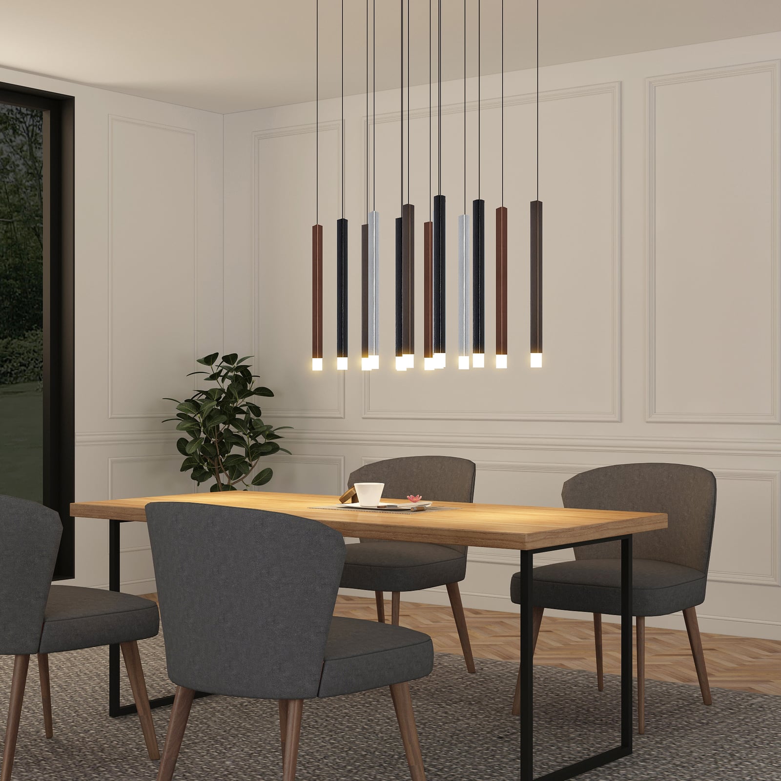 LED pendellampe Stoika detalj av fargerike lysstaver