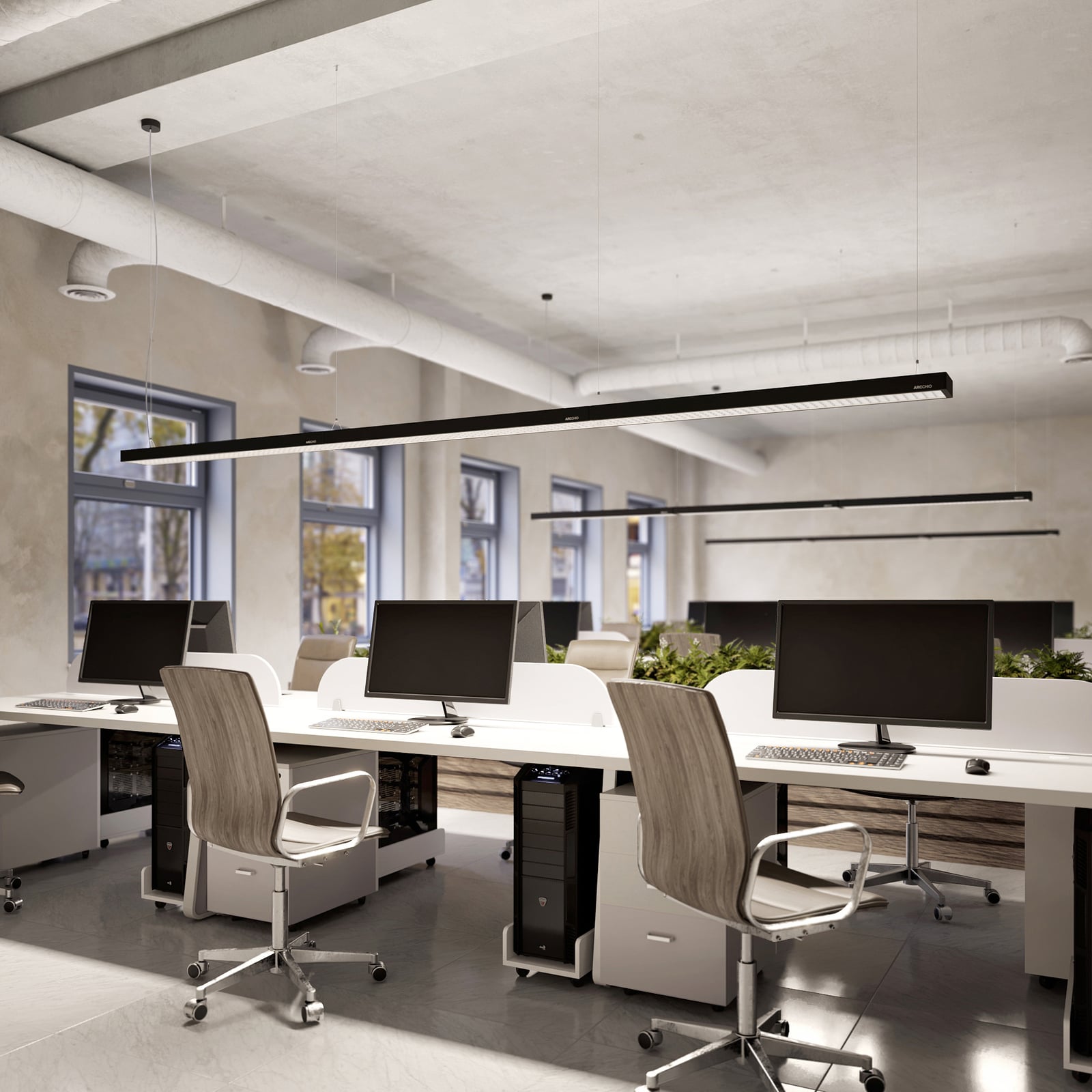 LED pendellampe Susi svart opp og ned dimbar 120 cm DALI montert i rom