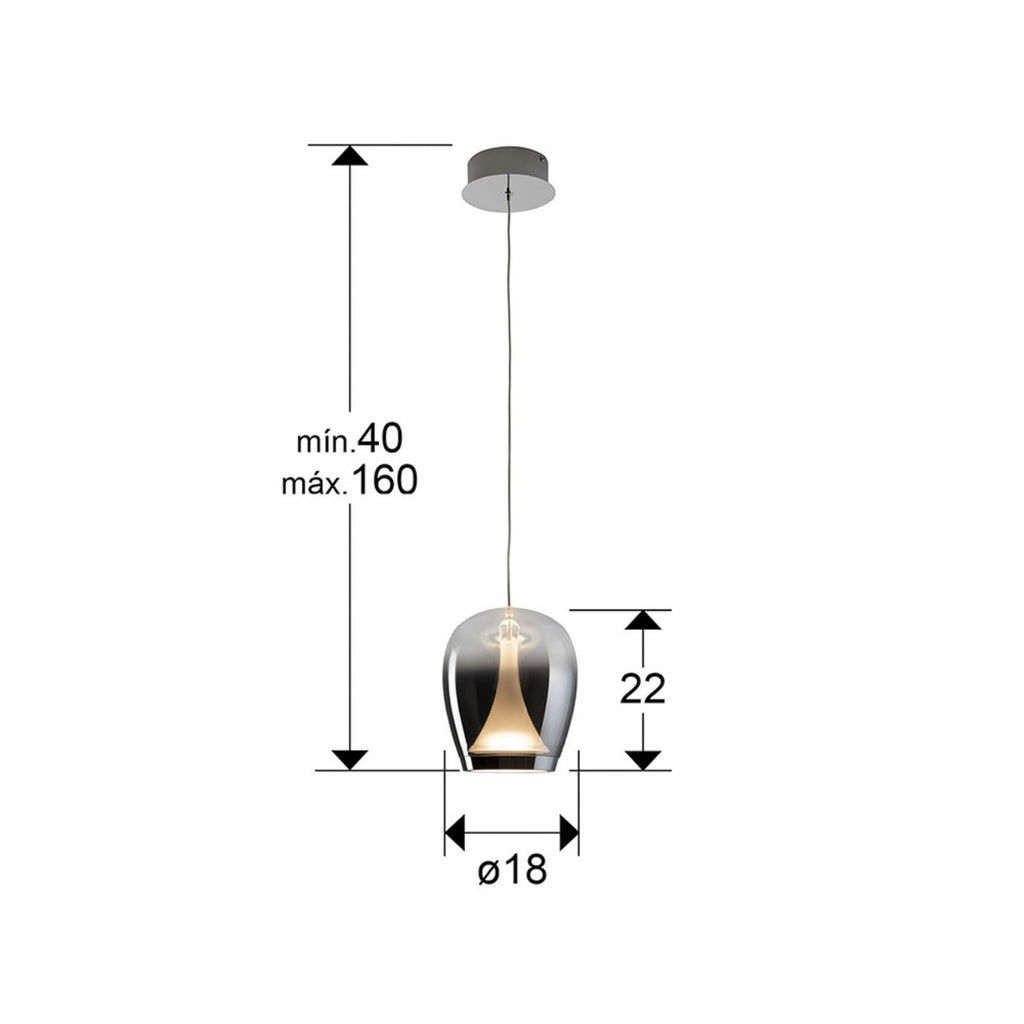 Detalj av LED pendellampe Suspiro glass røykgrå/krom