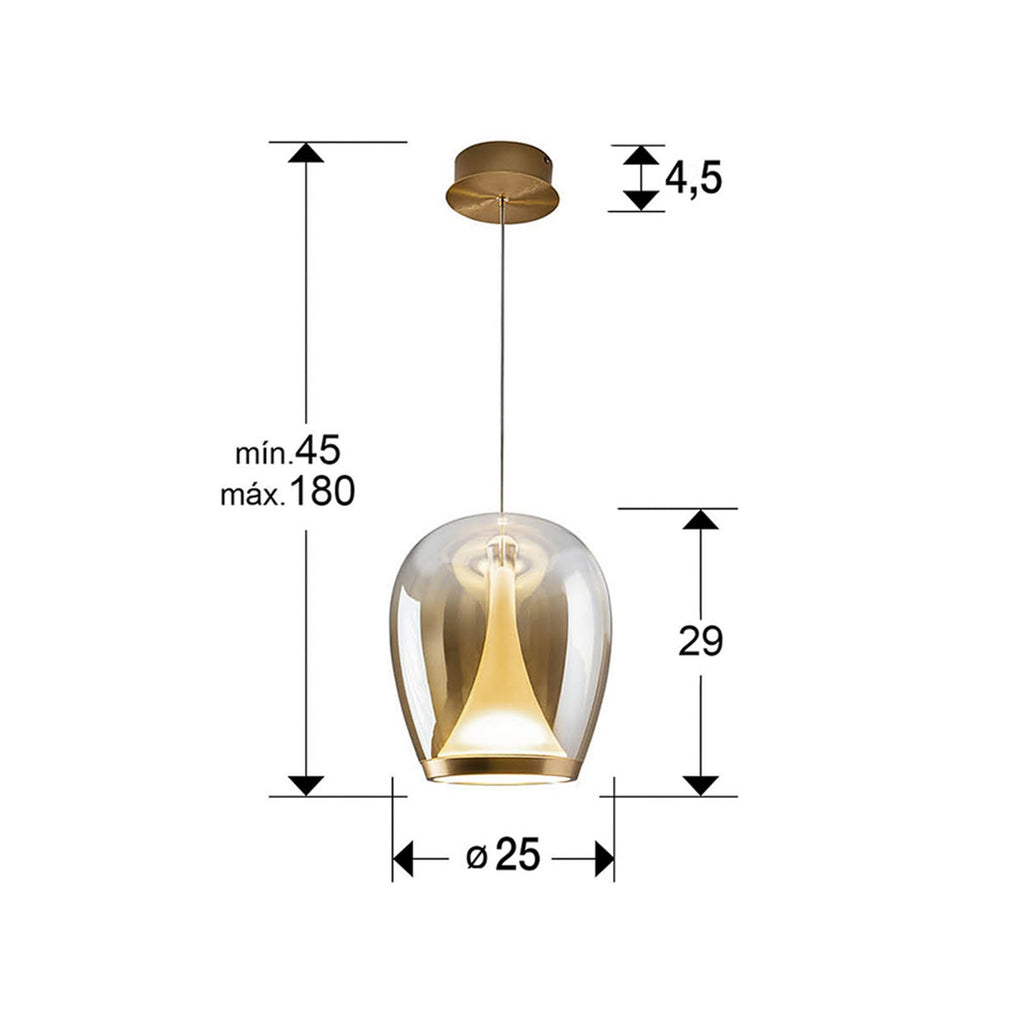 LED pendellampe Suspiro glass Ø25 cm gull/amber detalj