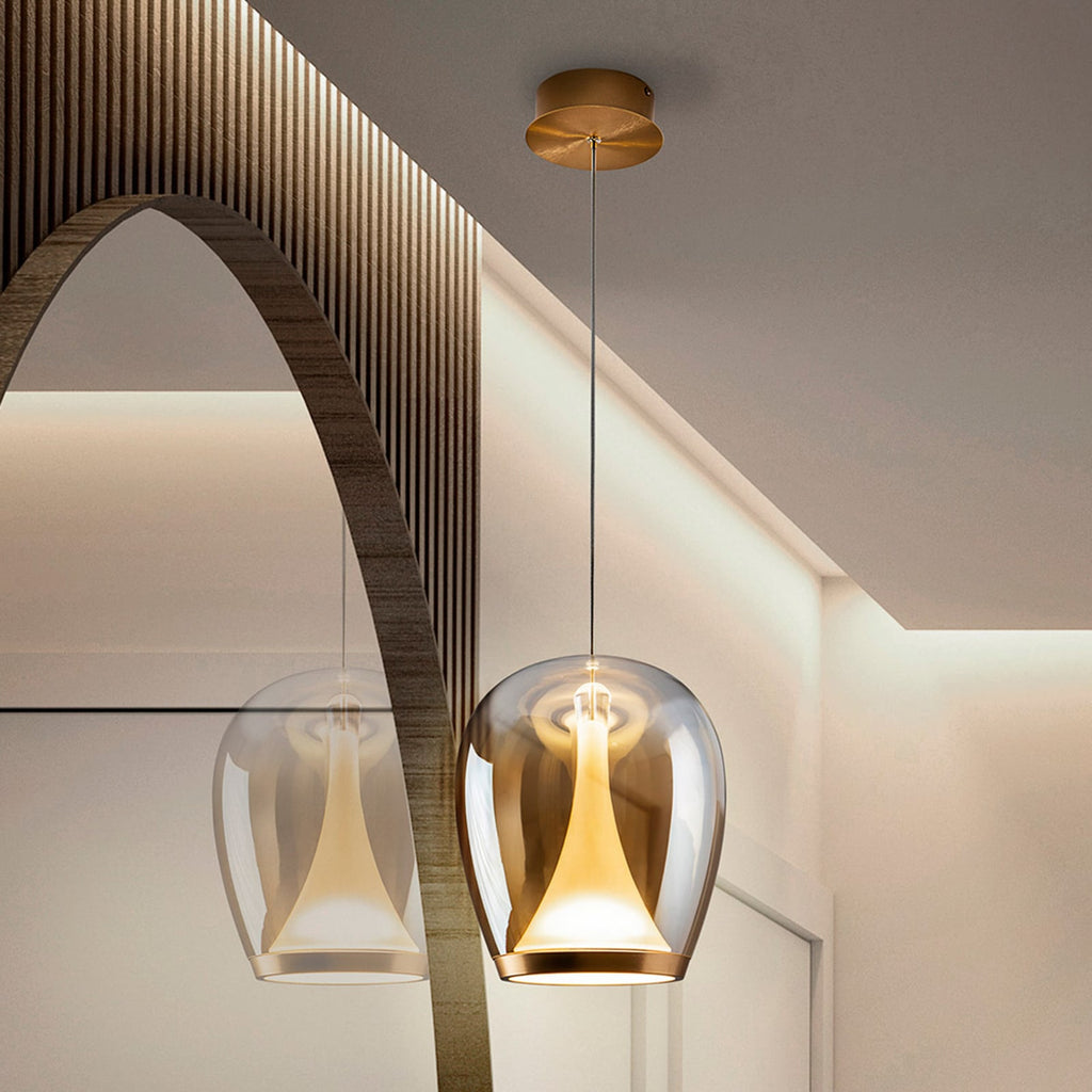 LED pendellampe Suspiro glass Ø25 cm gull/amber forfra