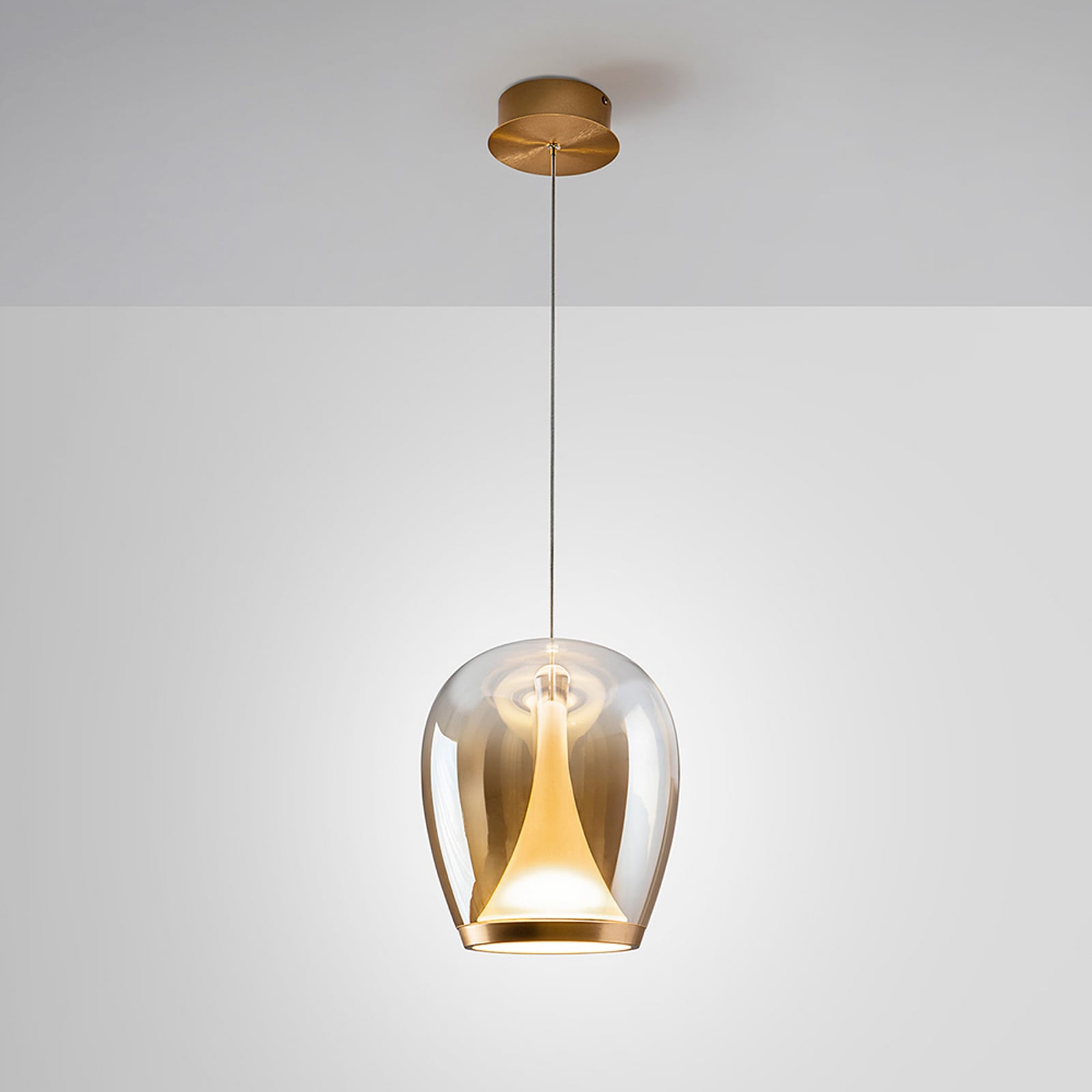 LED pendellampe Suspiro glass Ø25 cm gull/amber montert