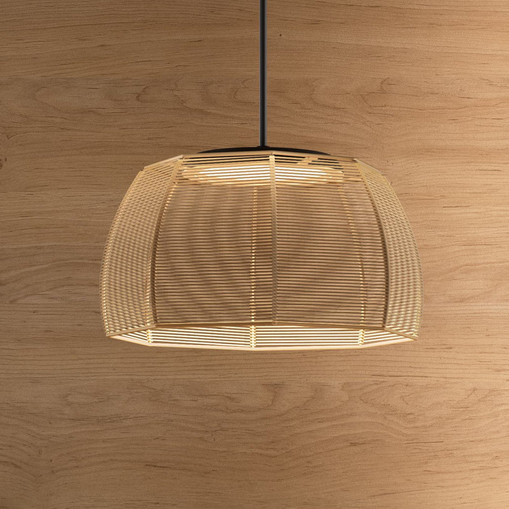 LED pendellampe Tanit håndvevd bomull dimbar Ø43 cm forfra
