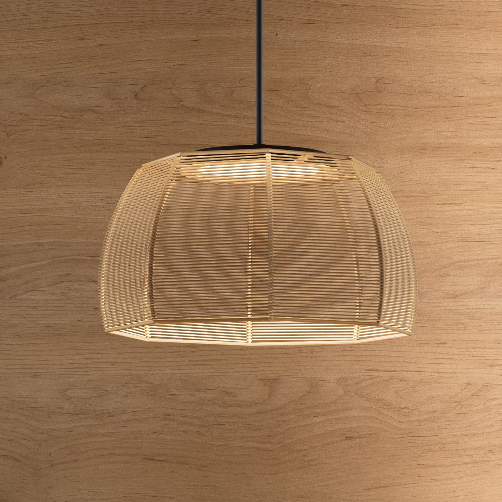 LED pendellampe Tanit håndvevd bomull dimbar Ø43 cm forfra