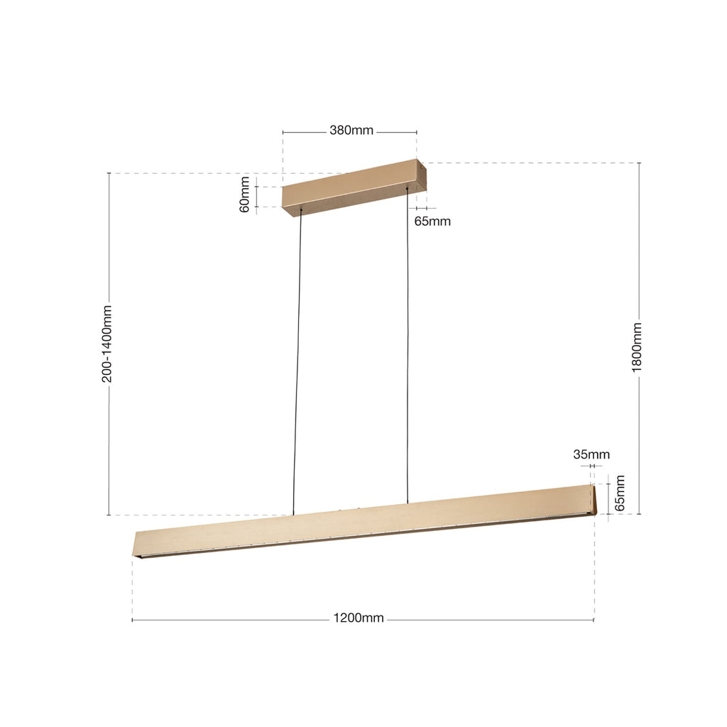 Detalj av LED pendellampe Tara dimbar CCT matt messing 120 cm