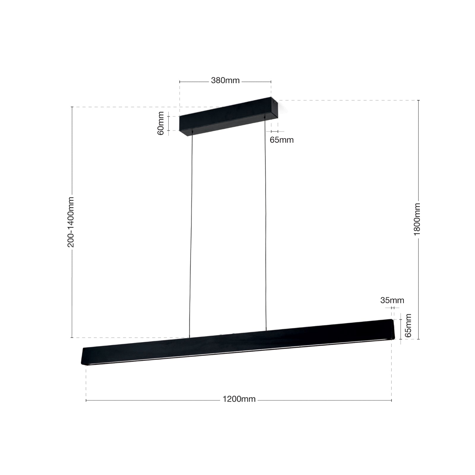 LED pendellampe Tara svart aluminium 120 cm 44W dimbar CCT detalj