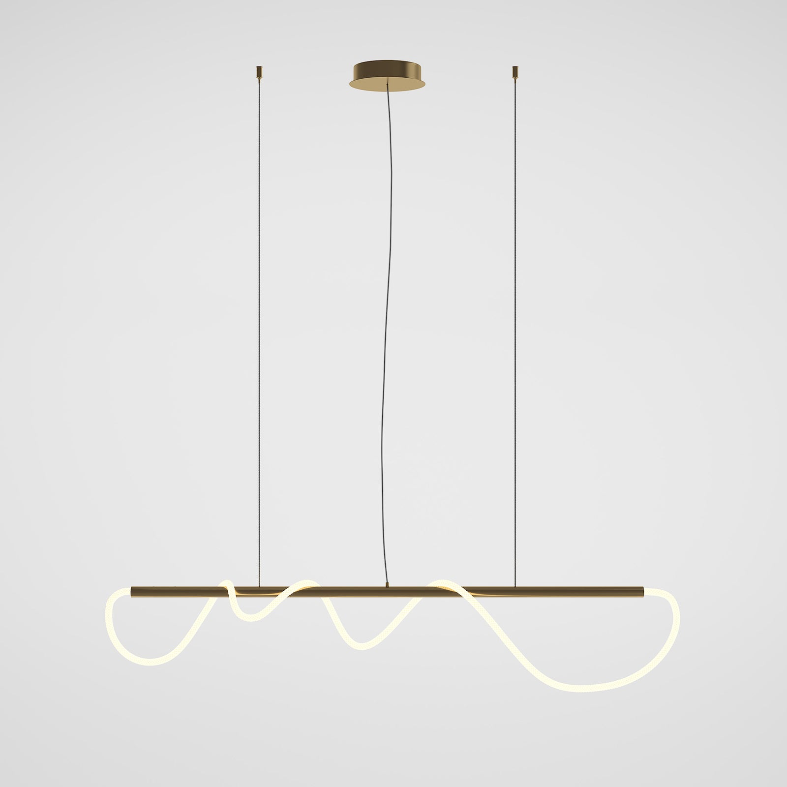 Bakside av LED pendellampe Tau med lysslange gullfarget 140 cm