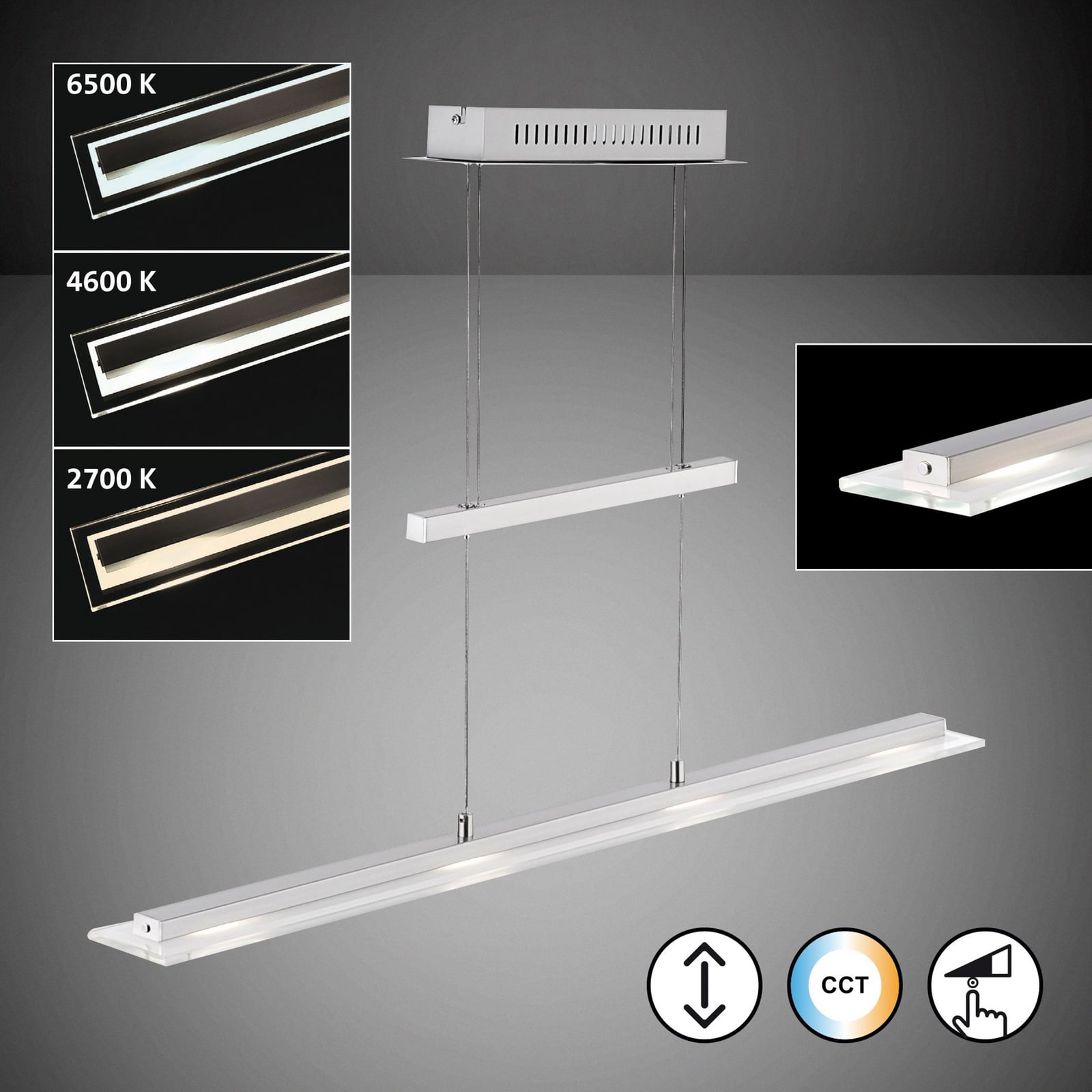 LED pendellampe Tenso dimbar CCT matt nikkel montert i rom