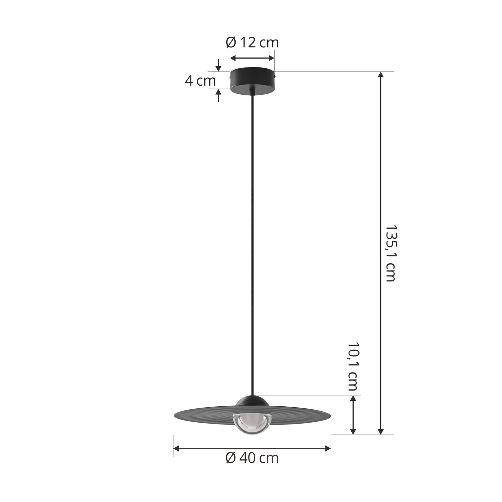 LED pendellampe Tethrion svart aluminium Ø40 cm nærbilde av lampe