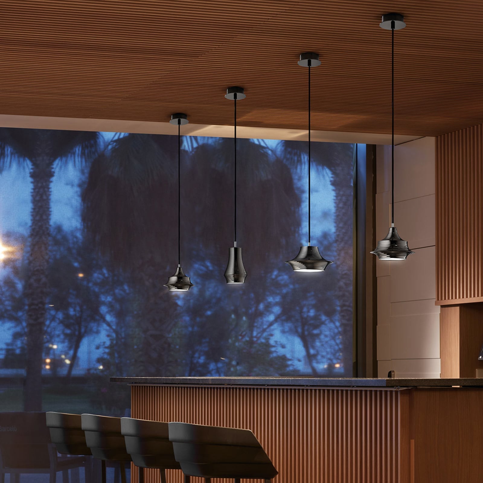 LED pendellampe Tibeta 01 krom/svart dimbar Ø12 cm bakside