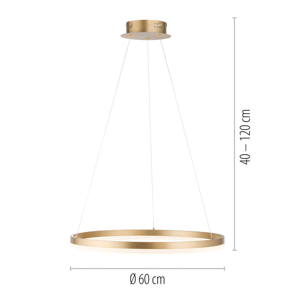 LED pendellampe Titus dimbar messing Ø60 cm 44W montert i rom