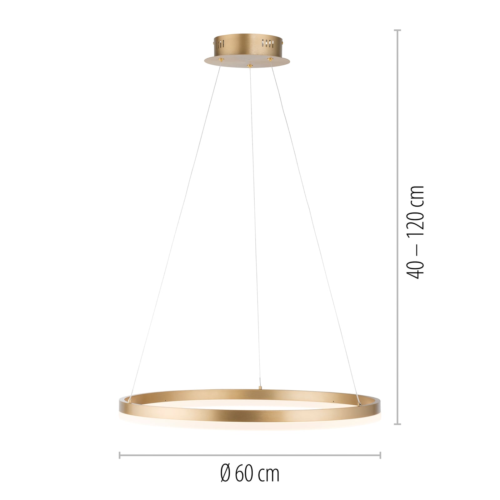 LED pendellampe Titus dimbar messing Ø60 cm 44W montert i rom
