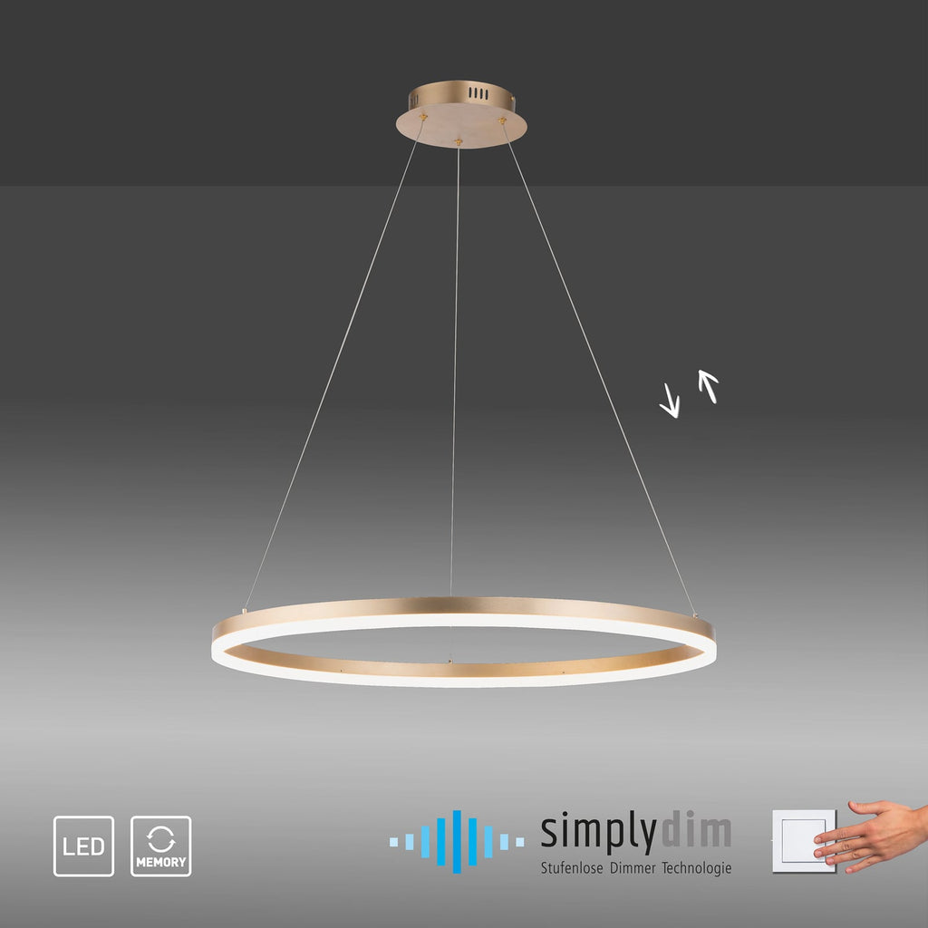 LED pendellampe Titus messing dimbar Ø80 cm 60W lys i varm hvit farge